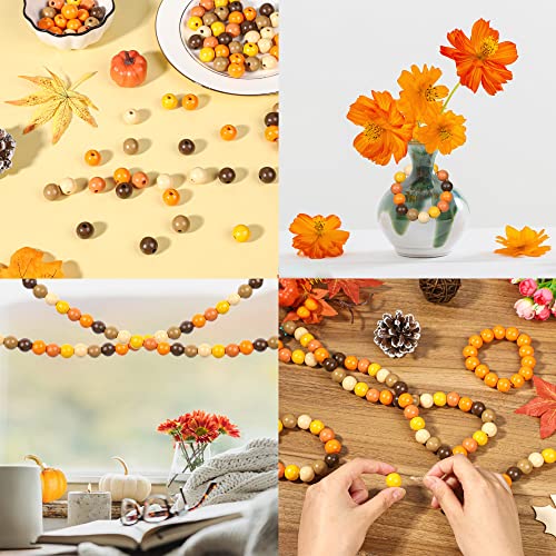 200 Pieces Fall Wood Beads 16mm Craft Wooden Beads Pumpkin and Leaf Wood Cutouts with Tassel Hemp Ropes for Thanksgiving Handmade Bracelet Jewelry Garlands Making DIY Crafts Decorations