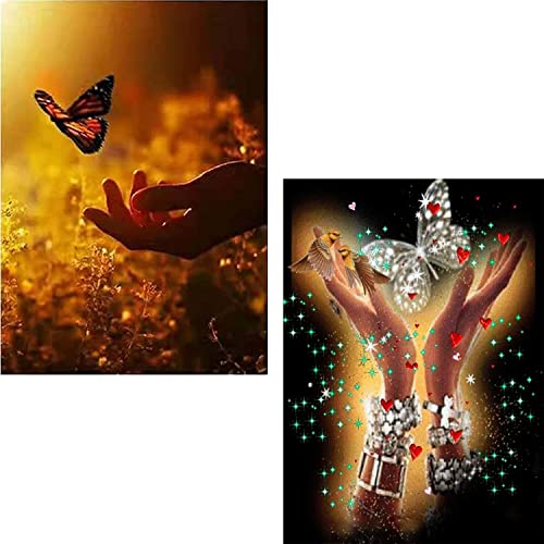 2 Pack 5D Diamond Painting Kits for Adults Clearance and Kids Beginner,16"X12" Let The Dream Fly Butterfly Round Full Drill Crystal Rhinestone Embroidery Cross Stitch Arts Craft Canvas for Home Decor