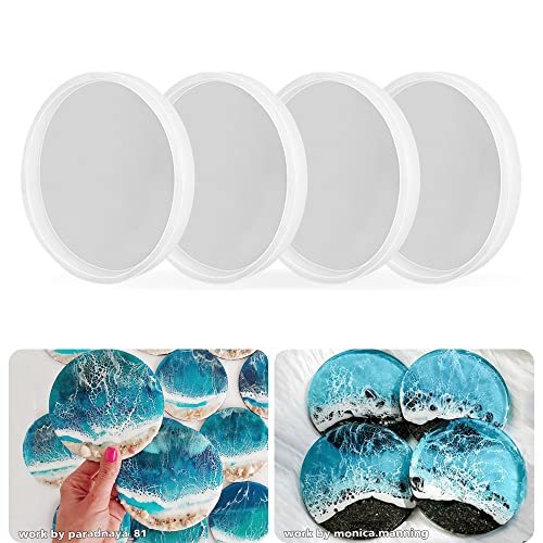 ResinWorld 4 Pack 4 inches Round Coaster Molds, Thick Coaster Silicone Molds for Resin Casting, Geode Aagte Silicone Coaster Epoxy Casting Mold