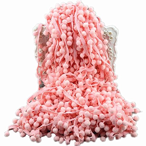 20 Yards Pom Poms Fringe Ball Trim Sewing Ribbon Embroidered Lace Tassel Applique for Clothing Accessories Bedding Quilting Crafts Supplies (Pink)