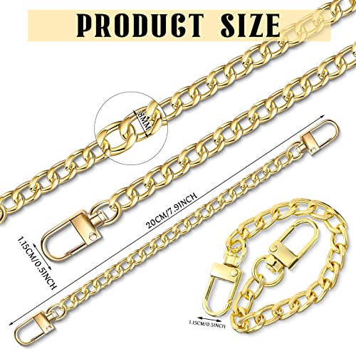 6 Pcs Purse Extender Chain 7.9 Inch, Purse Strap Extender, DIY Flat Chain Purse Strap Handbag Replacement Strap with Metal Buckles for Wallet Shoulder Bag Decoration, Light Gold, Sliver