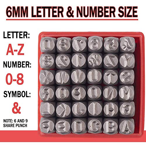 PH PandaHall 36 Pcs Letter and Number Metal Stamp Set, 1/4 inch 6mm Alphabet A-Z and Number 0-9 and Symbol, Iron Uppercase Stamps Punch Press Tool for Imprinting on Metal Jewelry Leather Wood