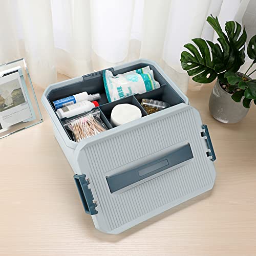 BTSKY Plastic Storage Box& Carry Box, Plastic Storage Container Multipurpose Portable Tool Box Sewing Box with Removable Divider Tray Locking Lid & Handle (Blue, L)