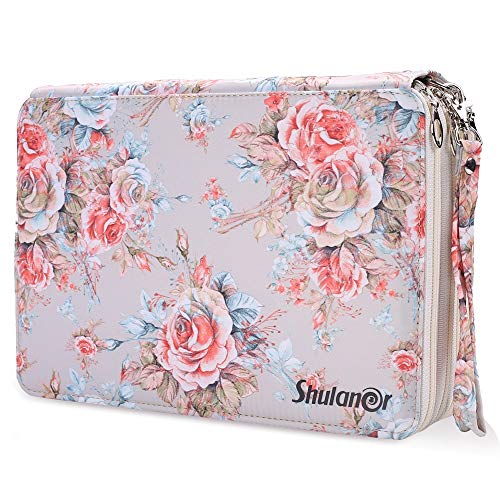 Shulaner 200 Slots Colored Pencil Case with Zipper Closure Large Capacity Oxford Pen Organizer Champagne Rose Pencil Holder for Student or Artist