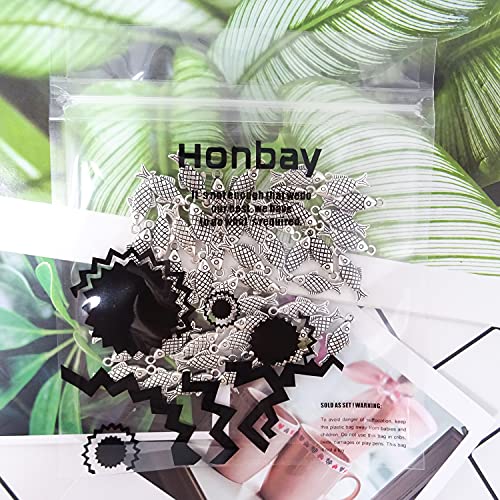 Honbay 50PCS Alloy Double Sided Fish Charms Pendant for DIY Bracelets Necklace Jewelry Making Craft (20mmx9mm, Antique Silver)