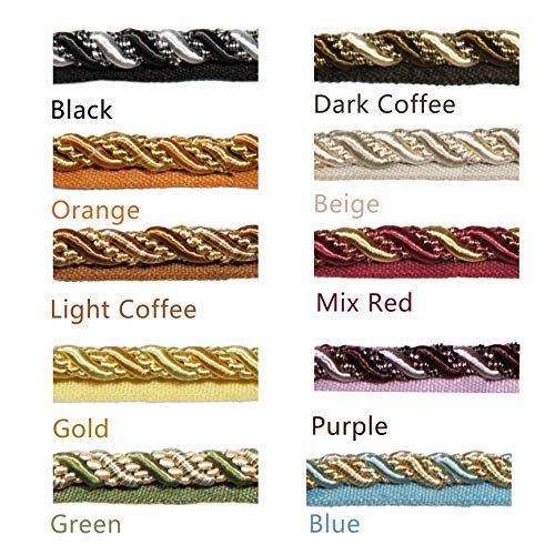 BEL AVENIR 0.43 inch 13Yards Twisted Lip Cord Trim Basic Sewing Luxury Multicolor Handmade Crafts DIY Crafts Decoration Edge Piping Embellishments (Black)