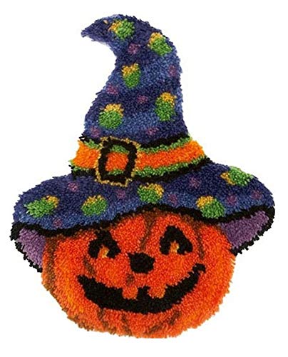 LAPATAIN Latch Hook Kits DIY Crochet Yarn Kits,Halloween Pumpkin Hat Carpet Embroidery Hook Rug Kit Needlework Sets Cushion for Kids or Adults Home Decor 20x15inch
