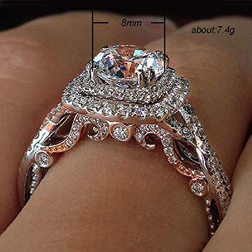 CHWLNJN Vintage Sterling Silver Ring 18K Gold-Plated Pavé Diamond Engagement Ring Princess Cut Cubic Zirconia Ring Fashion CZ Diamond Ring Lucky Bride Wedding Ring (9)