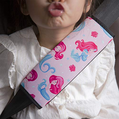 YR Seat Belt Cover for Kids, Soft Comfort Seat Belt Cushion for Children, Cute Cartoon Pattern Car Seat Belt Pads Cover for Girls and Boys, 1 Pack, Mermaid