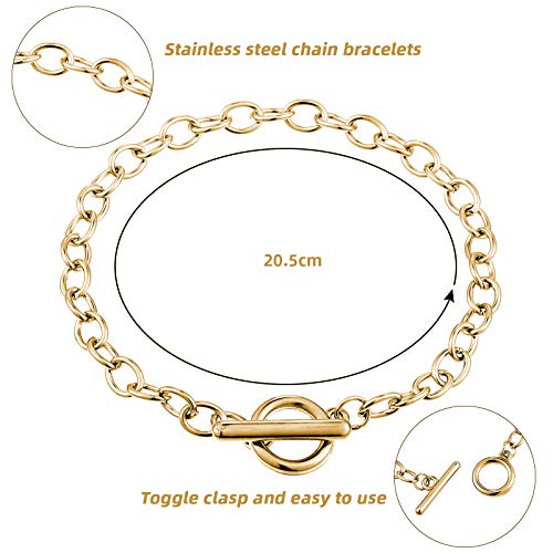 24 Pieces Bracelet Chains with OT Toggle Clasp Alloy Bracelet Link Chains DIY Jewelry Making Bracelets Chains for Women DIY Jewelry Crafts Supplies (Gold)