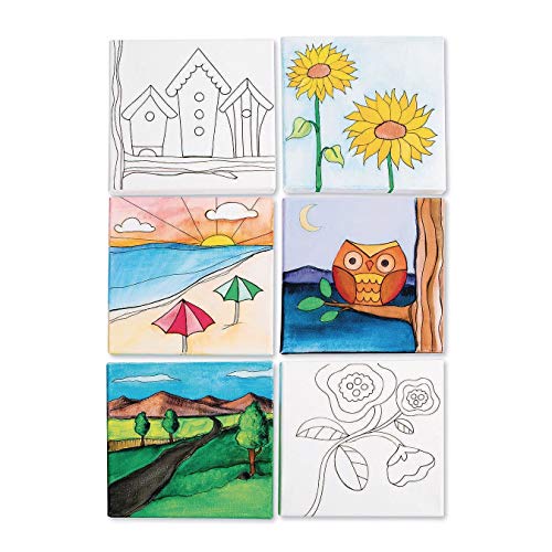 S & S Worldwide Paint-Your-Own Designer Canvas Set II, 2 each of 6 Pre-Printed Designs, Great For Kids & Adults, DIY Ready To Paint, 6-1/2" x 6-1/2" Stretched Canvas. Pack of 12.