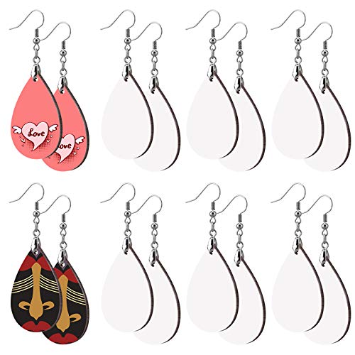 SAVITA 16 PCS Sublimation Earring Blanks, MDF Sublimation Printing Earrings, Unfinished Teardrop Earring Pendant with Earring Hooks for Jewelry DIY Making
