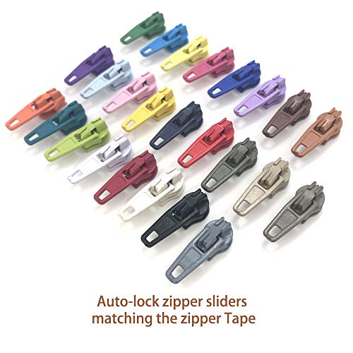 10Yards Bulk Zippers #3 Nylon Coil Zippers by The Yard with 15pcs Auto-lock Zipper Sliders and 10pcs Silver Pulls for Sewing Crafts Bages(#3 Candy blue)
