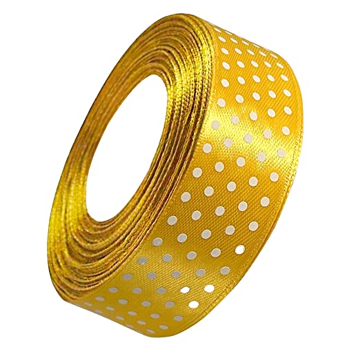 Ribbon 1 inch Light Yellow with White Polka Dots Ribbons for Crafts Gift Ribbon Satin Solid Ribbon Roll 1 in x 25 Yards