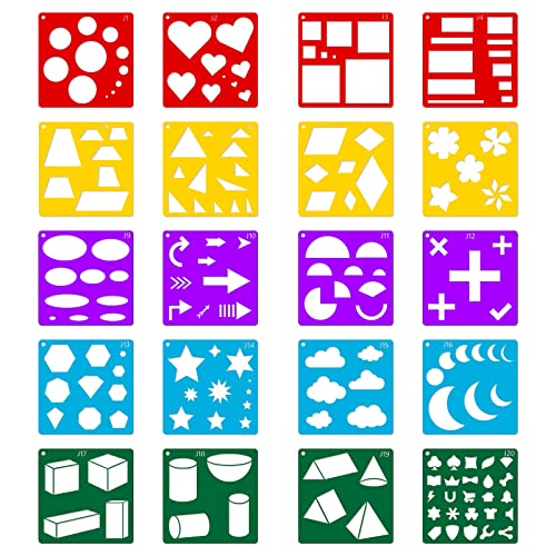 20 Pcs Kids Drawing Stencil ShapeTracingTemplates Basic Shape Templates Geometry Shape Stencils Reusable DIY Painting Stencils for Kids Boys Girls Gifts Home Classroom Crafts (5.9 x 5.9 Inches)