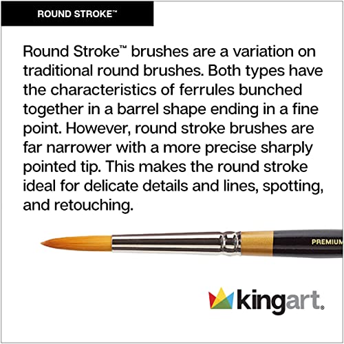 KINGART Original Gold 9040 Round Stroke Series Premium Golden Taklon Multimedia Artist Brushes, Painting Tools for Oil, Acrylic, Watercolor and Gouache, Set of 7 Sizes (0,2,4,6,8,10,12)