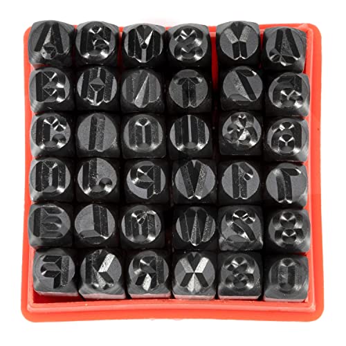 NEIKO 02624 Number and Letter Punch Set with Heat-Treated Steel Punches for Imprinting and Arts and Crafts, 1/4-Inch Shaft, 36-Piece Stamp Set