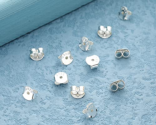 Genuine S925 Sterling Silver Earring Backs Replacements for Posts, 12Pcs/6Pairs Pierced Earring Backings Secure for Studs, Hypoallergenic Safety Round Butterfly Metal Earing Stoppers 6.2X6.0X3.6mm