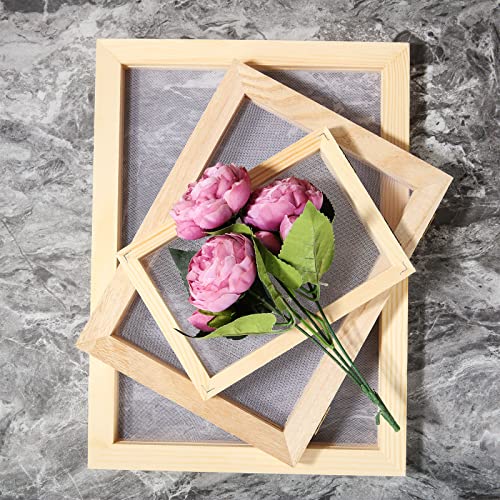 3Pcs Paper Making Mould 5 x 7 Inch Wooden Paper Making Screen 9.8 x 13.4 Inch Deckle Papermaking Screen Kit 7.5 x 9.8 Inch Paper Making Frame for DIY Craft & Dried Flower Handcraft