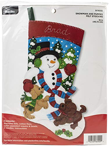 Bucilla Felt Applique Christmas Stocking Kit, 18", Snowman and Puppies