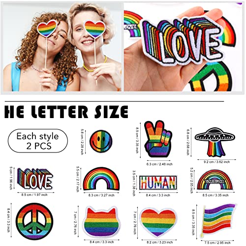 22 Pcs Rainbow Pride Embroidered Iron on Patch Heart Flag Smile Rainbow Patch Assorted Sewing Applique Patches for DIY Craft Clothing Backpacks Badge Accessories, 11 Styles, Rainbow Color