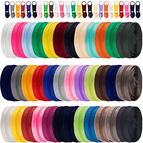 36 Yards 36 Pieces Zipper by The Yard #5 Nylon Coil Zippers for Sewing with 180 Zipper Sliders for DIY Tailor Sewing Crafts Supplies, 36 Colors