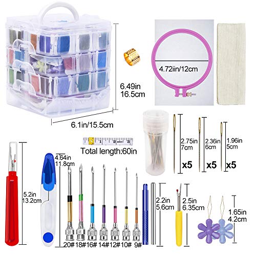 Jupean Embroidery Starter Kit, Embroidery Supplies Including Punch Needle Tool, 150 Colors Embroidery Thread Cross Stitch Thread with Organizer Storage Box, Floss Bobbins, Embroidery Frame