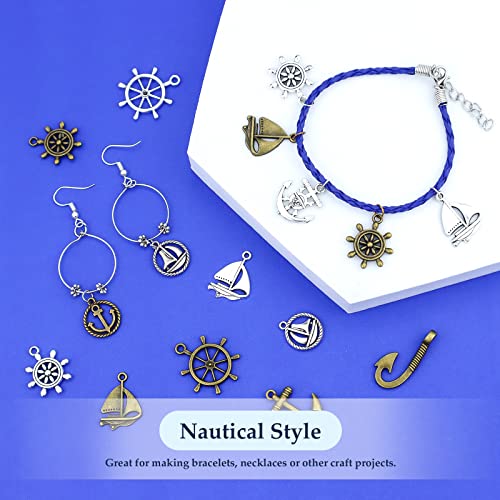 JIALEEY Nautical Anchor Rudder Helm Compass Charms, 100 Grams Mixed Ship Anchor Wheel Pendants Beads Charms for DIY Necklace Bracelet Jewelry Making Accessories