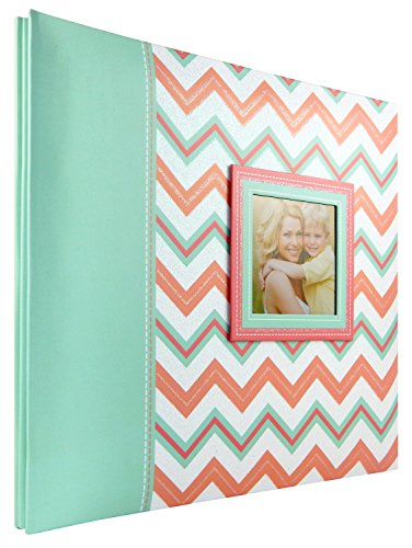 MCS MBI 13.5x12.5 Inch Pastel Glitter Chevron Scrapbook Album with 12x12 Inch Pages with Photo Opening, Pink and Teal (860116)