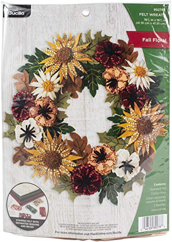 Bucilla 89278E Felt Applique Wreath Kit, 16.5" x 16.5", Floral Fall
