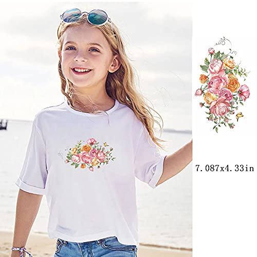 Flowers Iron on Stickers Transfers Patches for Kids Butterfly Iron On Appliques for Girls Kids T-Shirt, Jackets, Jackets, Totebags, Clothing Decorations 4 Pcs Art Decalsarment Accessories