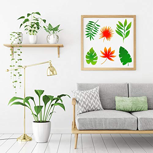 12 Pieces Reusable Fern Leaf Painting Stencils Tropical Palm Turtle Leaf Wall Stencil Flexible Botanical Leaves Template Set Crafts DIY for Furniture Canvas Wood Plank (6 x 12 Inches)