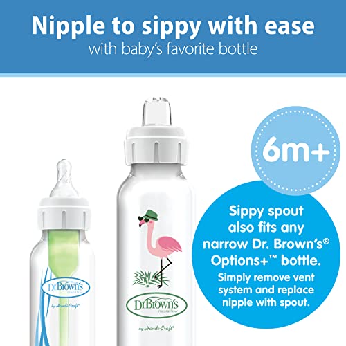 Dr. Brown’s® Milestones™ Narrow Sippy Bottle, 100% Silicone Soft Sippy Spout, 8oz/250mL, Flamingo, 6m+