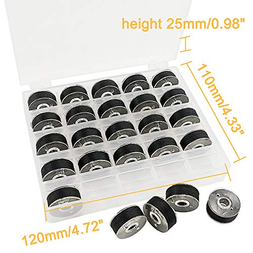 New brothread 25pcs Type L (SA155) Size Black Prewound Bobbin Thread Plastic Side for Particular Embroidery and Sewing Machines - 90 Weight Cottonized Soft Feel Polyester Sewing Thread