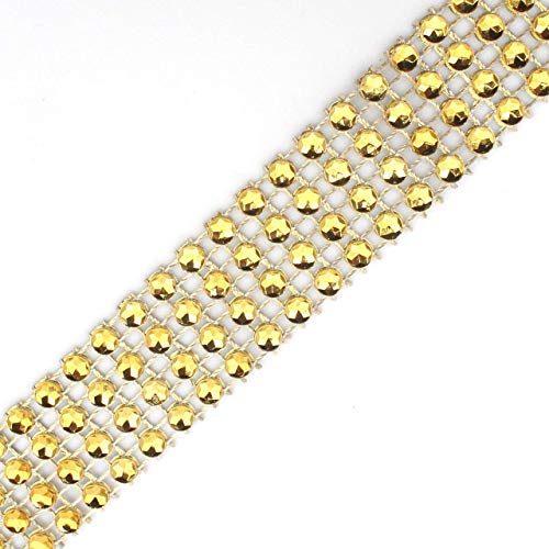 4 Row 10 Yard Acrylic Rhinestone Dismond Ribbon Roll, Sparkling Diamond Mesh Wrap Roll for Wedding Cakes, Birthday Decorations, Shower, Party Supplies, Arts and Crafts (Gold)