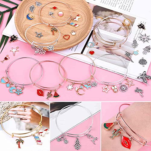 Thrilez 300Pcs Bangle Bracelets Making Kit, Charm Bracelet Making Kit with Expandable Bangles, Charms, Jump Rings and Pliers for Jewelry Making Bangle Bracelets (with Gift Box and Tools)