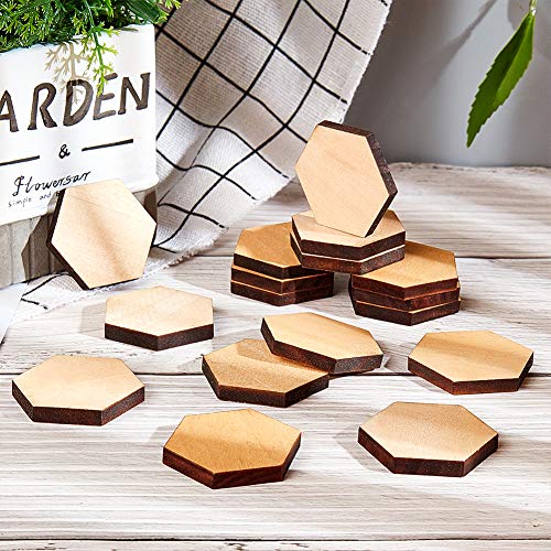OLYCRAFT 100PCS Wood Pieces Unfinished Wood Hexagon Pieces Natural Wood Hexagon Cutout Wood Hexagon Blank Slices for DIY Crafts Valentine's Day Easter Decoration 1.5”x1.3”x0.2”
