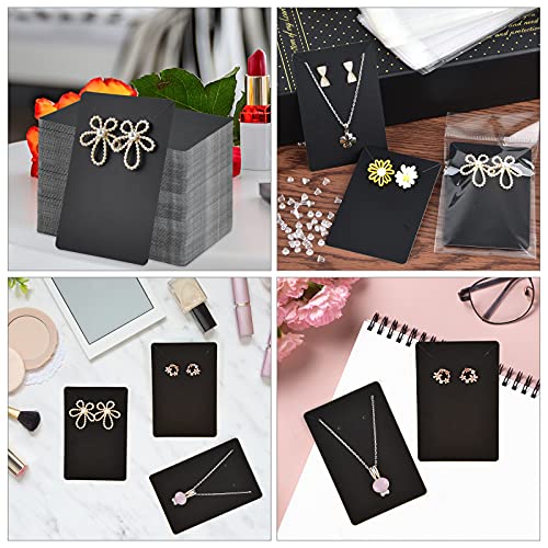 Coopay 120 Pieces Earrings and Necklace Display Cards Earring Holder Cards with 200 Earring Backs and 120 Self-Sealing Bags for Earrings Necklaces Jewelry Display, Black Color, 3.5x2.4 Inches