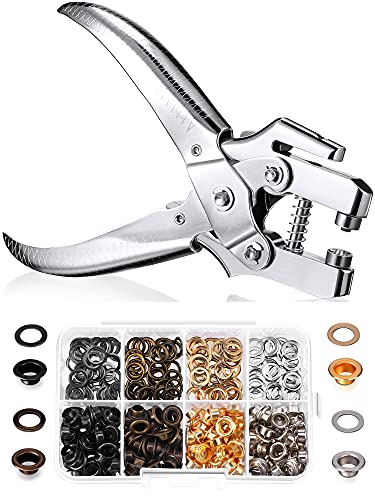 3/16 Inch Grommet Tool Kit Grommet Eyelet Plier Set Eyelet Hole Punch Pliers Grommet Hand Press Pliers with 200 Pieces of Grommets Eyelets for Shoes Clothes Bags Craft Supplies