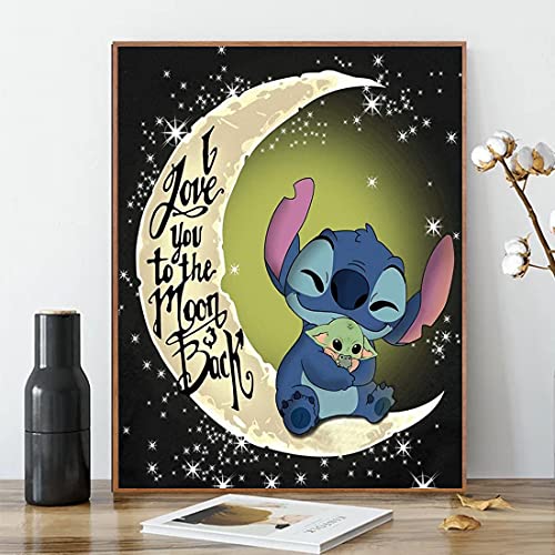 ACENGXI Paint by Numbers Disney Paint by Numbers I Love You to the Moon Back Painting by Numbers Lilo Stitch Acrylic Painting Kits Lilo and Stitch Paint by Number Baby Yoda Baby for Adults Kid 16x20In