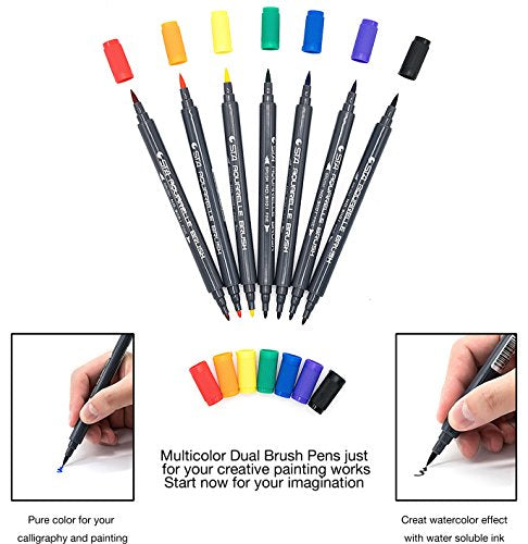 PuTwo Dual Brush Pens in 12 Colors Brush Markers Paint Markers Paint Pens Watercolor Paint Calligraphy Pens Watercolor Markers for Adults Coloring Book Note Taking Writing Planning Art Project