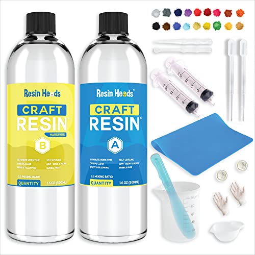 32oz Crystal Clear Epoxy Resin Kit, Casting and Coating kit for Starters - Arts and Crafts, Molds, Jewelry, Tables, Wood, DIY - Easy Mix 1:1 Ratio