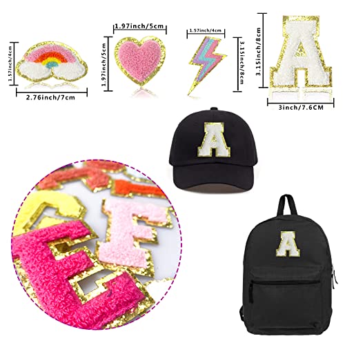 39 Pieces Chenille Letter Patches Iron on Chenille Varsity Letter Patches Number Patches Sew on A-Z Glitter Letter Initial Clothing Alphabet Patches Applique for Jacket Hat Bag(Colorful)