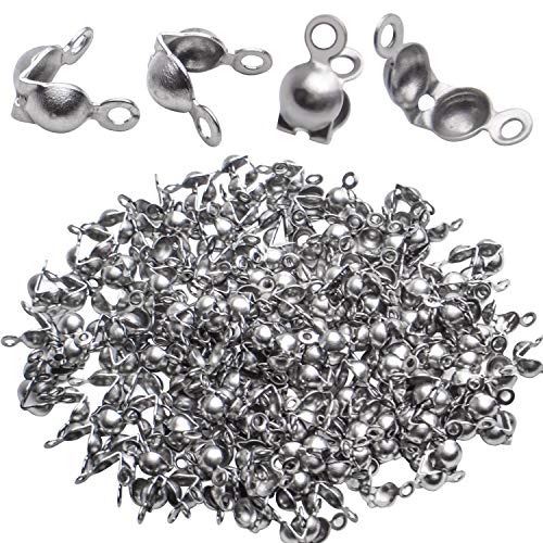 BronaGrand Calotte Ends,200Pcs Stainless Steel Open Clamshell Knot Covers Fold-Over Bead Tips for Necklace Bracelet Jewelry Making