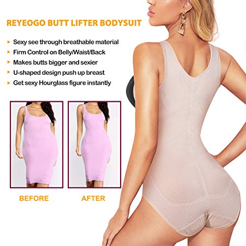 REYEOGO Shapewear Bodysuit for Women Tummy Control Butt Lifter Panty Hi-Waist Trainer Stomach Body Shaper Slimming Girdles (Beige, XX-Large)