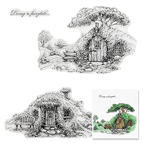 Tree House Clear Stamps for Card Making and Photo Album Decorations, Fairytale Life Transparent Rubber Stamps Seal for DIY Scrapbooking