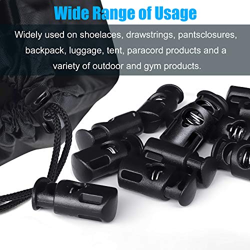 AQRINGO 35 Pcs Plastic Cord Locks Upgraded Single Hole Spring Toggle Stopper Cord Stops Fastener Toggles for Drawstrings, Paracord, Shoelaces, Bags, Clothing, and More, Black