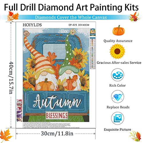 Autumn Diamond Art Painting Kits for Adults - Gnome Round Full Drill Diamond Dots Paintings for Beginners, 5D Paint with Diamonds Pictures Gem Art Painting Kits DIY Adult Crafts Diamond Project Kits