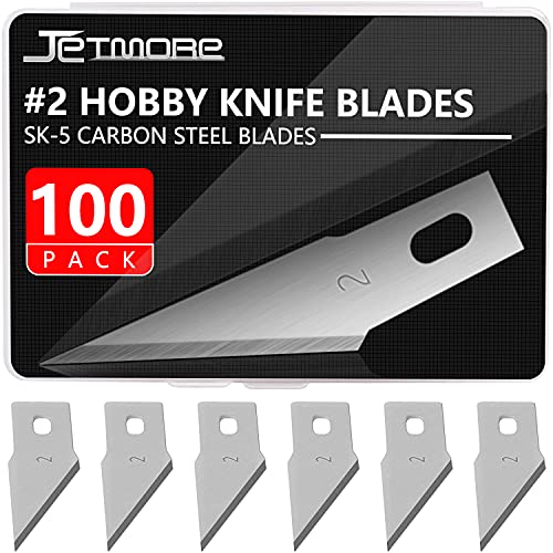 Jetmore 100 Pack Craft Hobby Blades #2 Craft Knife Blades Refill Hobby Knife Replacement Blades with Storage Box for Art and Craft Scrapbooking Supplies Cutting Caving Stencil