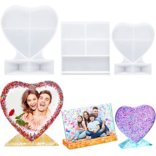 3 Pieces Resin Photo Frame Molds Heart Rectangle Shape Silicone Picture Mold for Casting, DIY Personalized Epoxy Photo Frame Mold for Crafts Table Home Decor